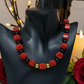 Stunning Coral, Black Onyx and Silver Hematite Necklace