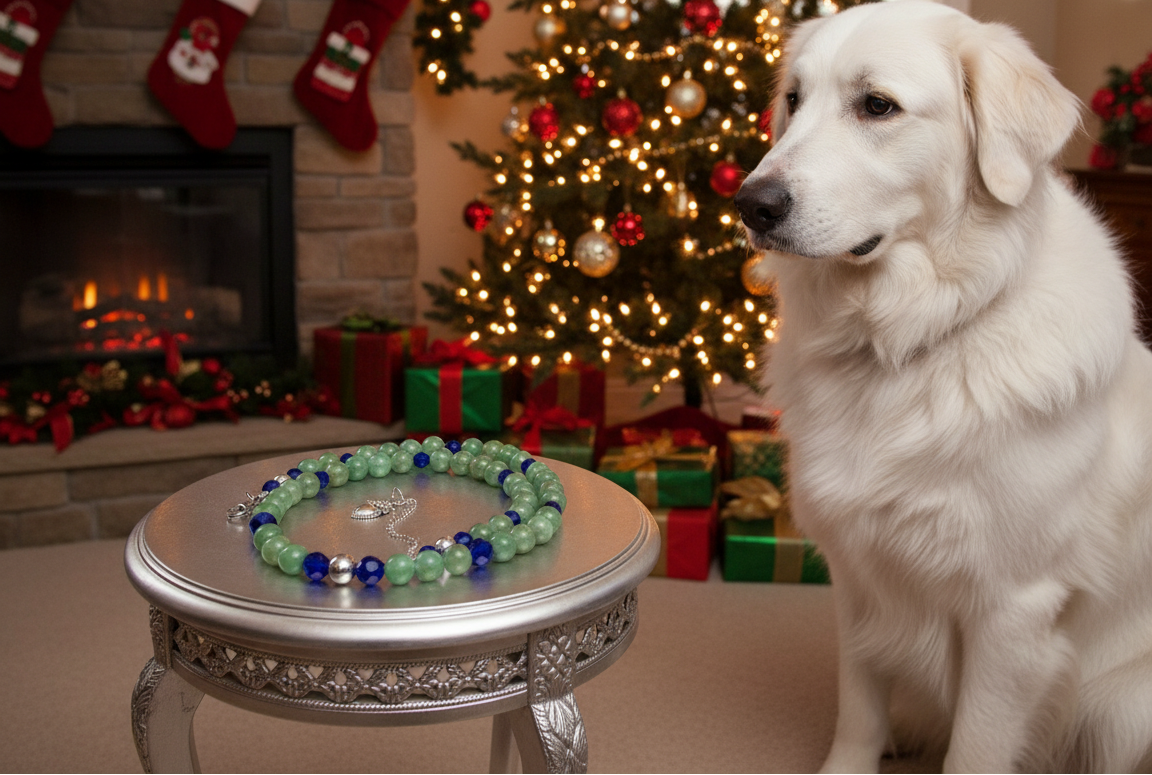 Attractive Cobalt Blue Crystals and Green Quartz and Silver Hematite Necklace