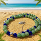 Attractive Cobalt Blue Crystals and Green Quartz and Silver Hematite Necklace