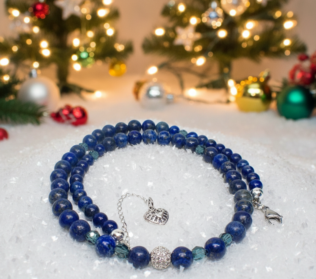 Gorgeous Lapis Lazuli, Crystal, Silver and Montana Beaded Necklace