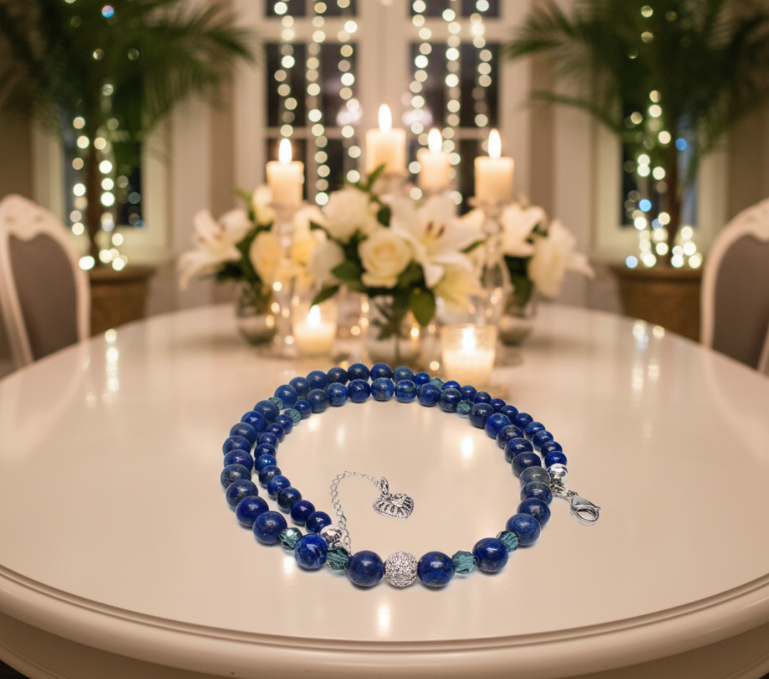 Gorgeous Lapis Lazuli, Crystal, Silver and Montana Beaded Necklace