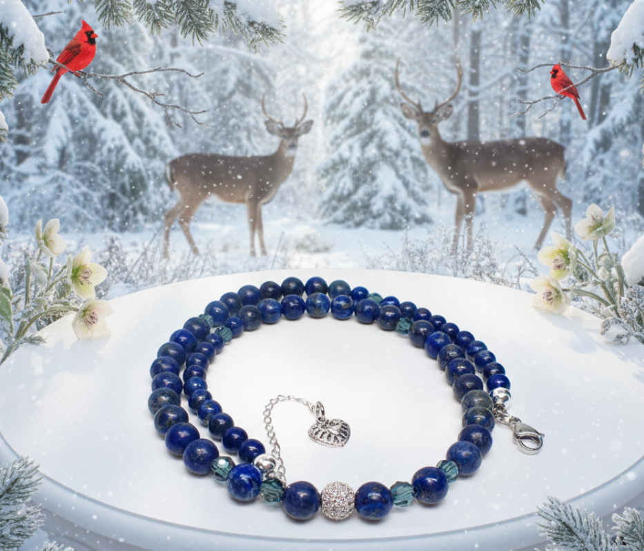 Gorgeous Lapis Lazuli, Crystal, Silver and Montana Beaded Necklace