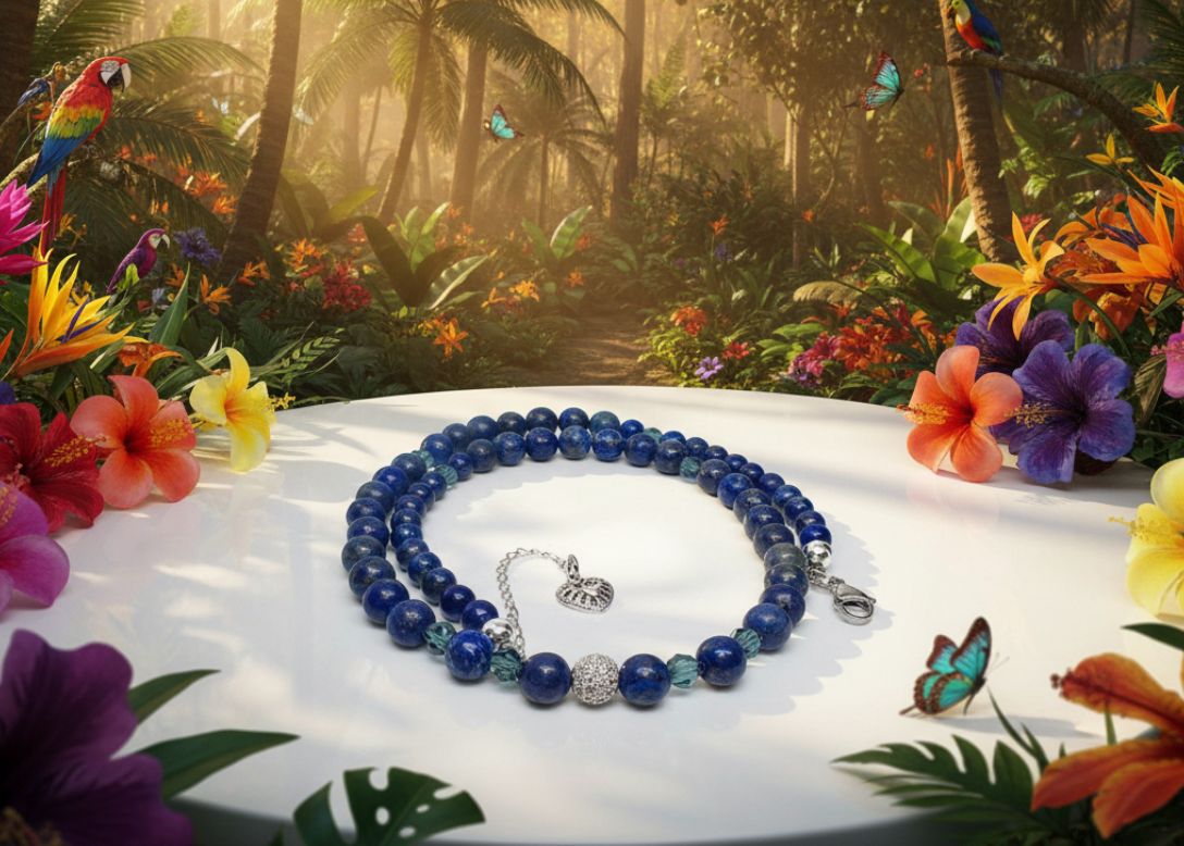 Gorgeous Lapis Lazuli, Crystal, Silver and Montana Beaded Necklace