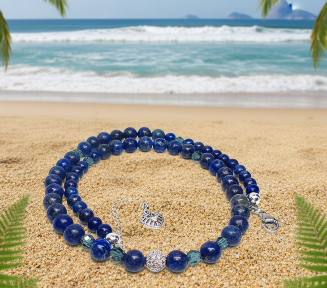Gorgeous Lapis Lazuli, Crystal, Silver and Montana Beaded Necklace