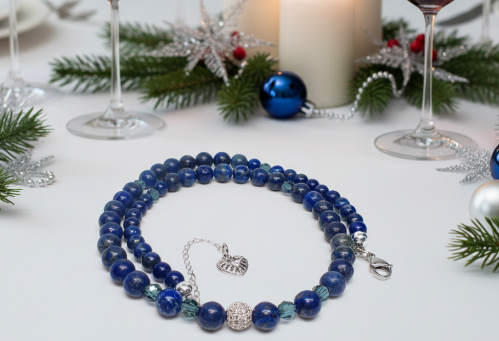Gorgeous Lapis Lazuli, Crystal, Silver and Montana Beaded Necklace