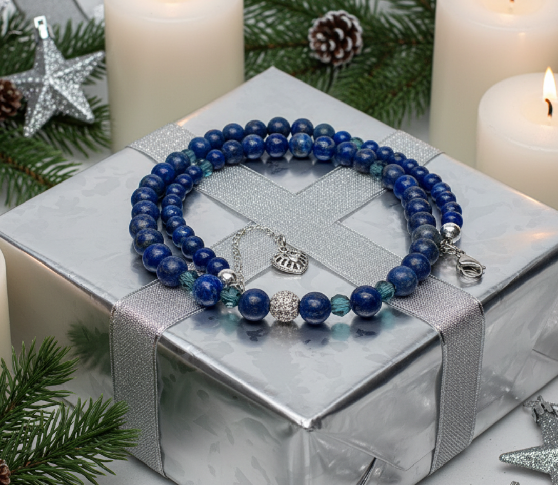 Gorgeous Lapis Lazuli, Crystal, Silver and Montana Beaded Necklace