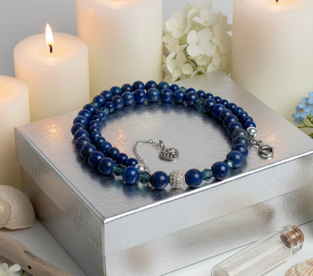 Gorgeous Lapis Lazuli, Crystal, Silver and Montana Beaded Necklace