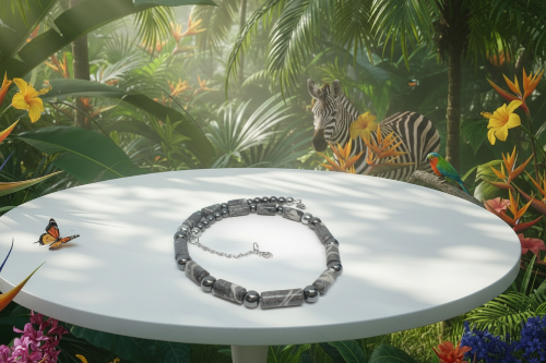 Exquisite Zebra Jasper, and Natural Hematite Beaded Necklace