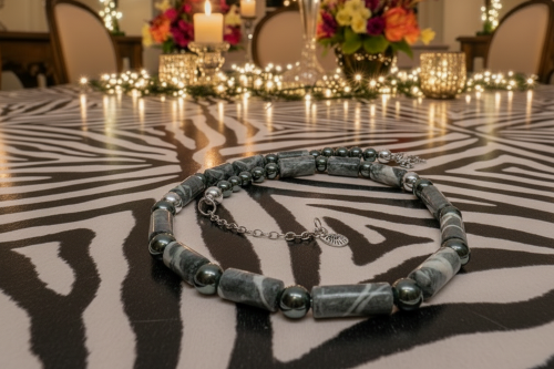 Exquisite Zebra Jasper, and Natural Hematite Beaded Necklace