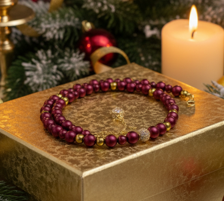 Enchanting Sangria, Crystal and Gold Hematite Necklace