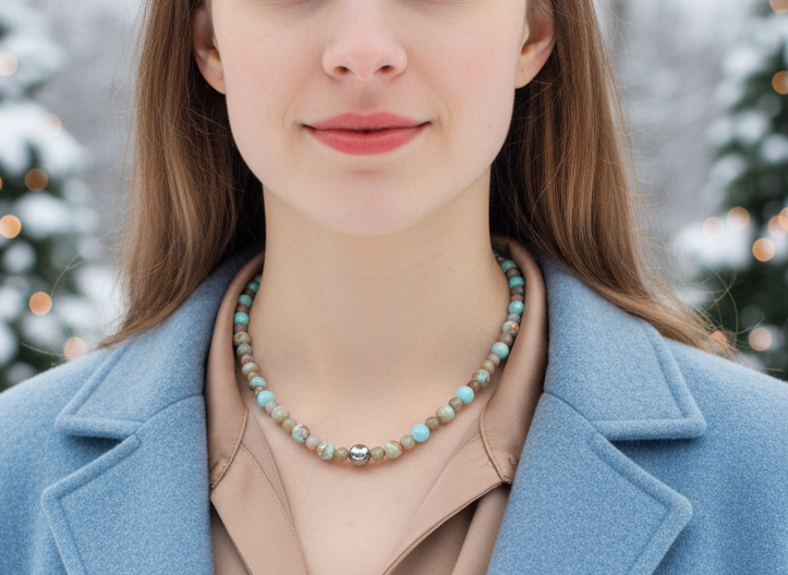 Lovely Sky Blue Jasper, Quartz and Silver Hematite Necklace