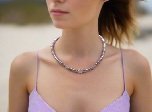Crystal, Silver Hematite and Lilac Beads Necklace