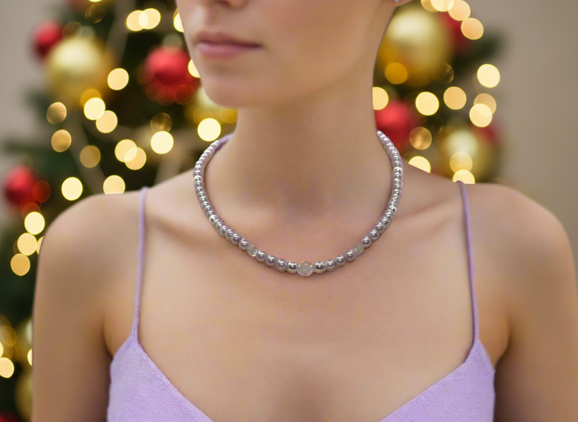 Crystal, Silver Hematite and Lilac Beads Necklace
