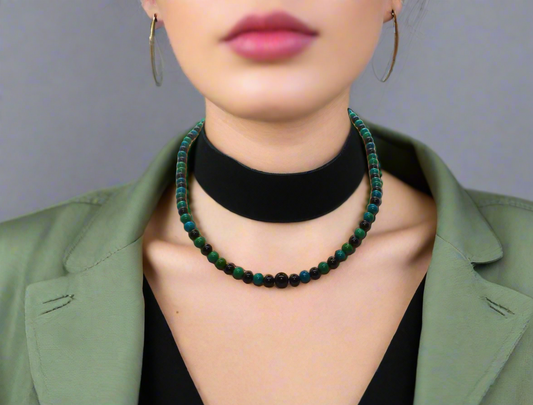 Stunning Black Onyx and Chrysocolla beads Necklace