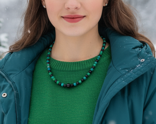 Stunning Black Onyx and Chrysocolla beads Necklace