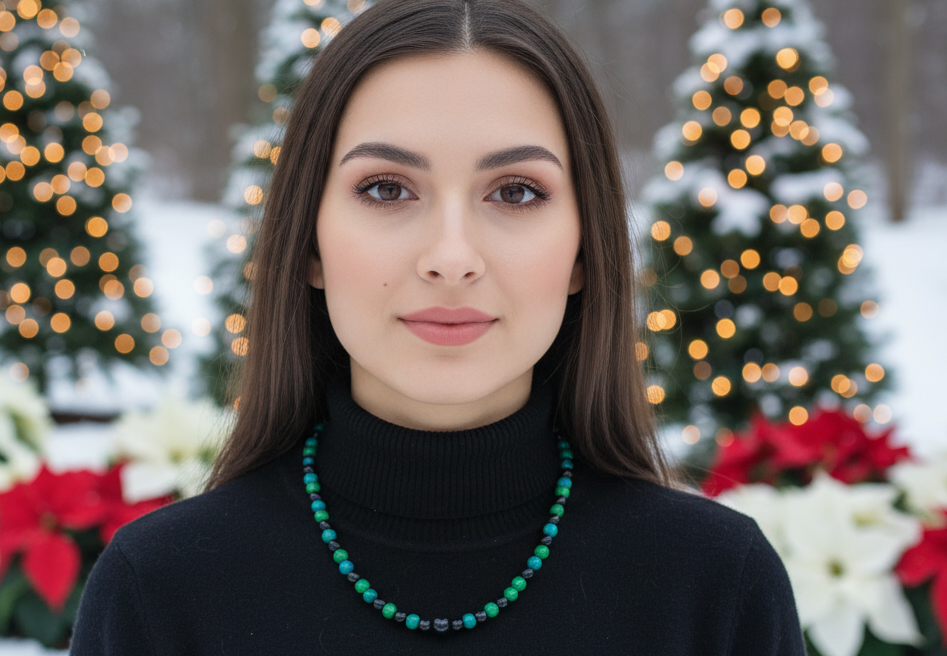 Stunning Black Onyx and Chrysocolla beads Necklace
