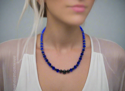 Ravishing Cobalt Blue Crystal and Black Onyx Necklace