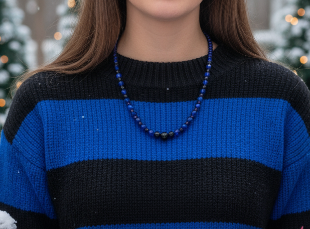Ravishing Cobalt Blue Crystal and Black Onyx Necklace