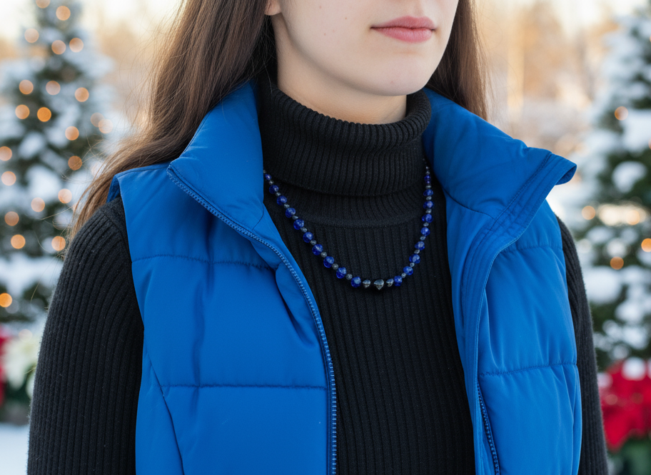 Ravishing Cobalt Blue Crystal and Black Onyx Necklace