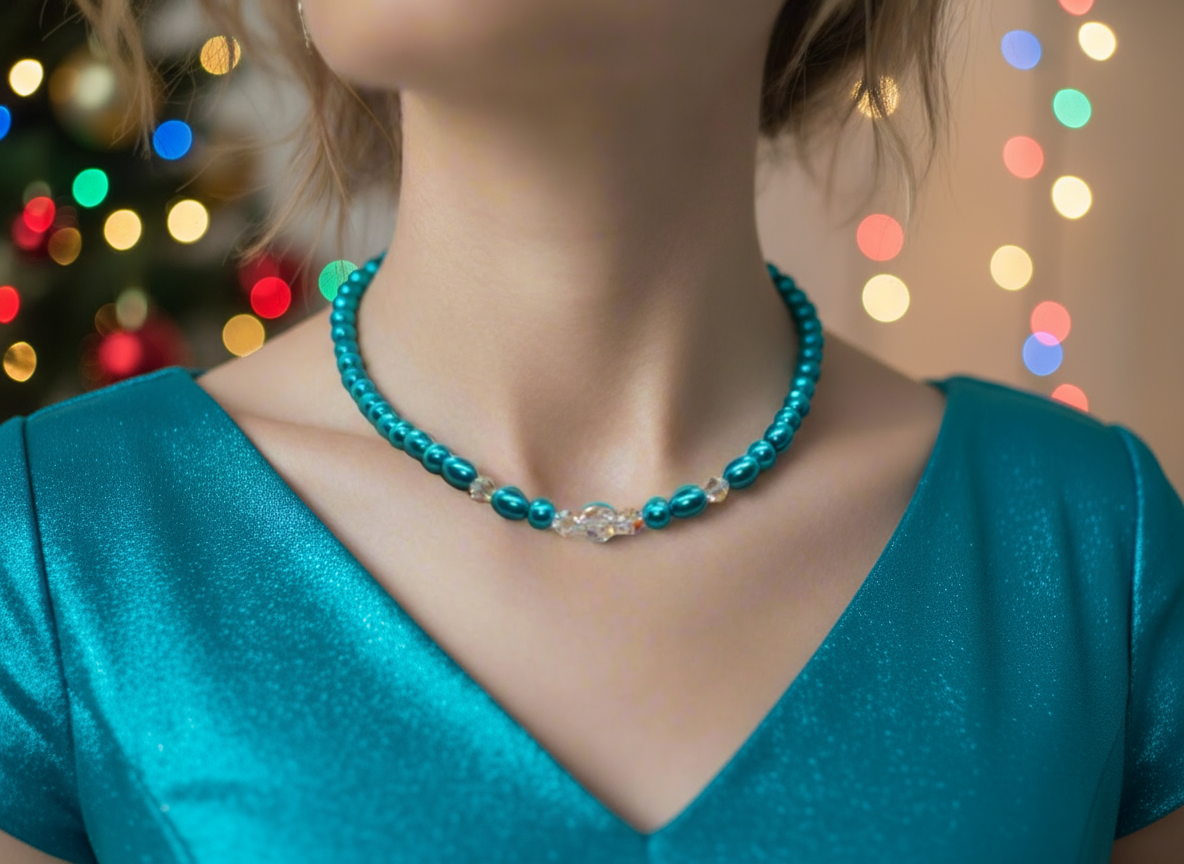 Gorgeous Turquoise, Crystal and Silver Necklace