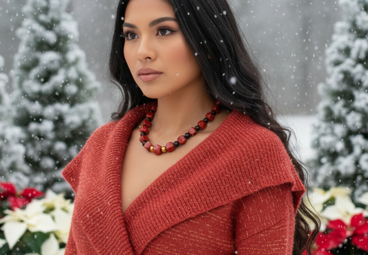 Stunning Coral, Black Onyx and Silver Hematite Necklace