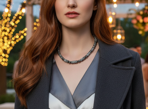 Exquisite Zebra Jasper, and Natural Hematite Beaded Necklace