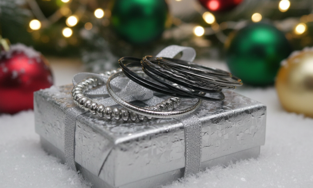 Stunning Silver and Black Bangle Bracelet