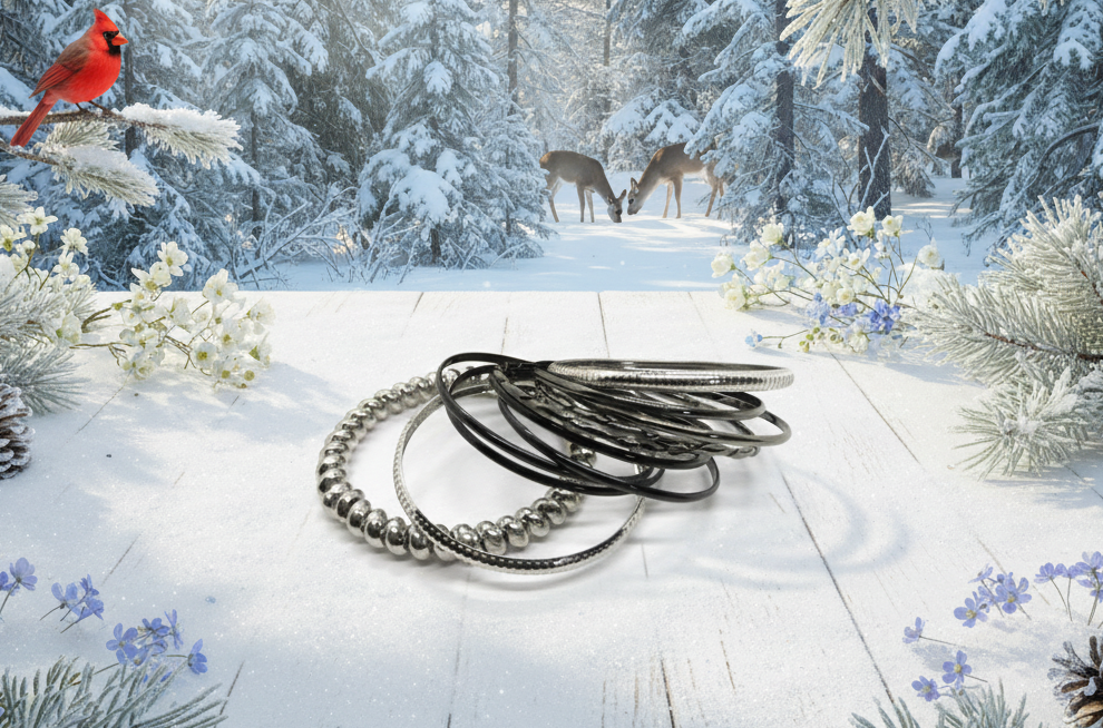 Stunning Silver and Black Bangle Bracelet