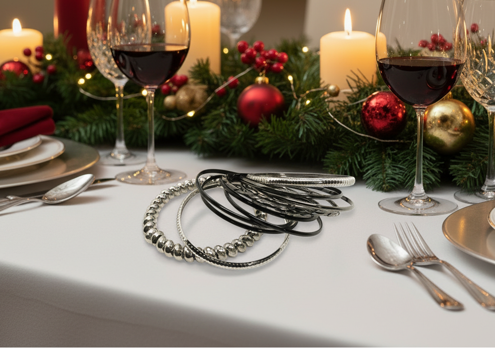 Stunning Silver and Black Bangle Bracelet