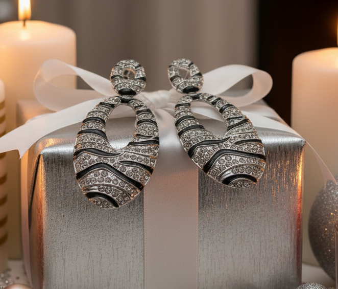 Enchanting Black and Silver Striped Earrings