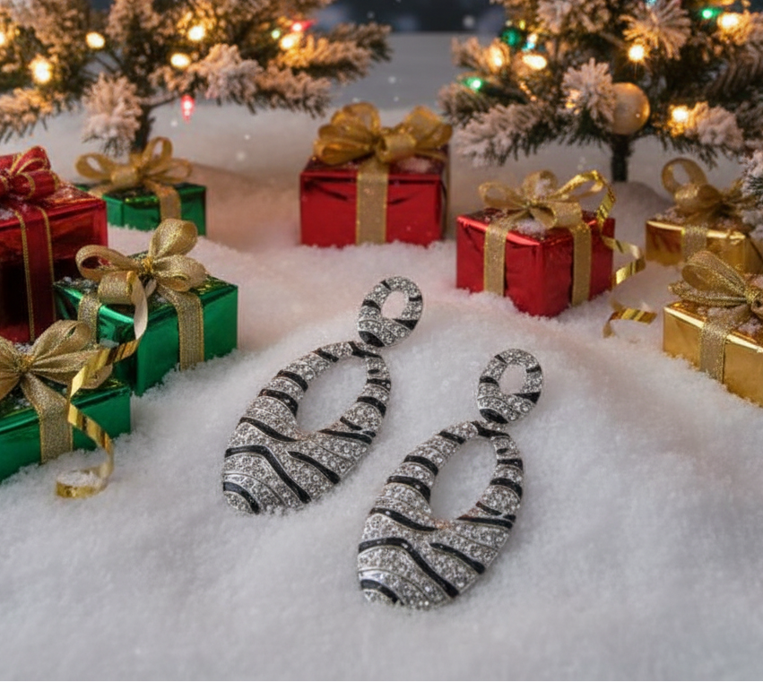 Enchanting Black and Silver Striped Earrings