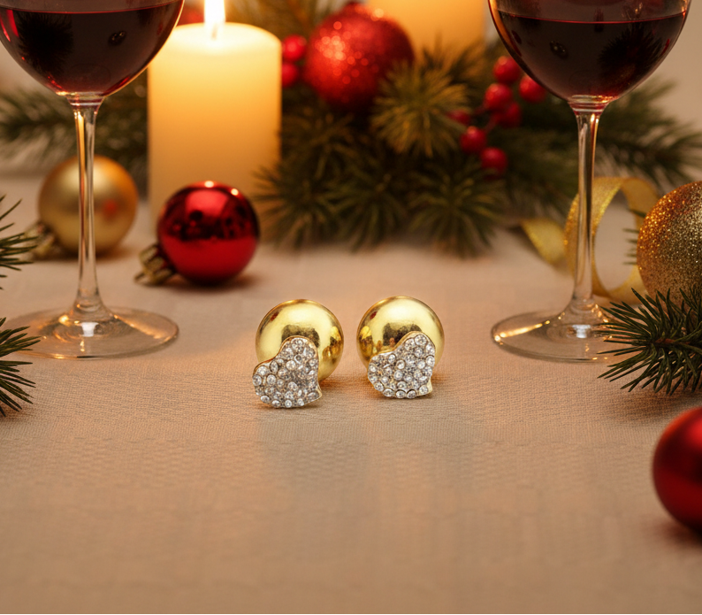 Lovely Gold Heart Double Sided Earrings