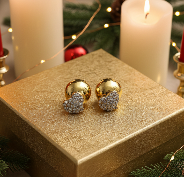 Lovely Gold Heart Double Sided Earrings