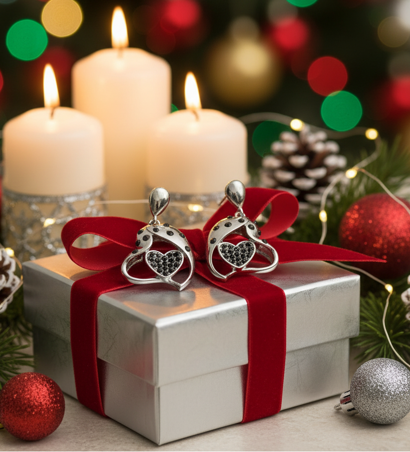 Lovely Double Crystal Heart Earrings