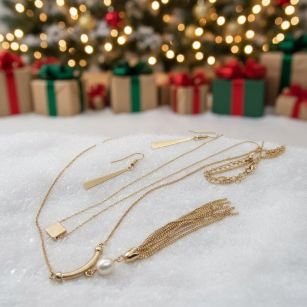 Metal Tassel Drop Necklace Set