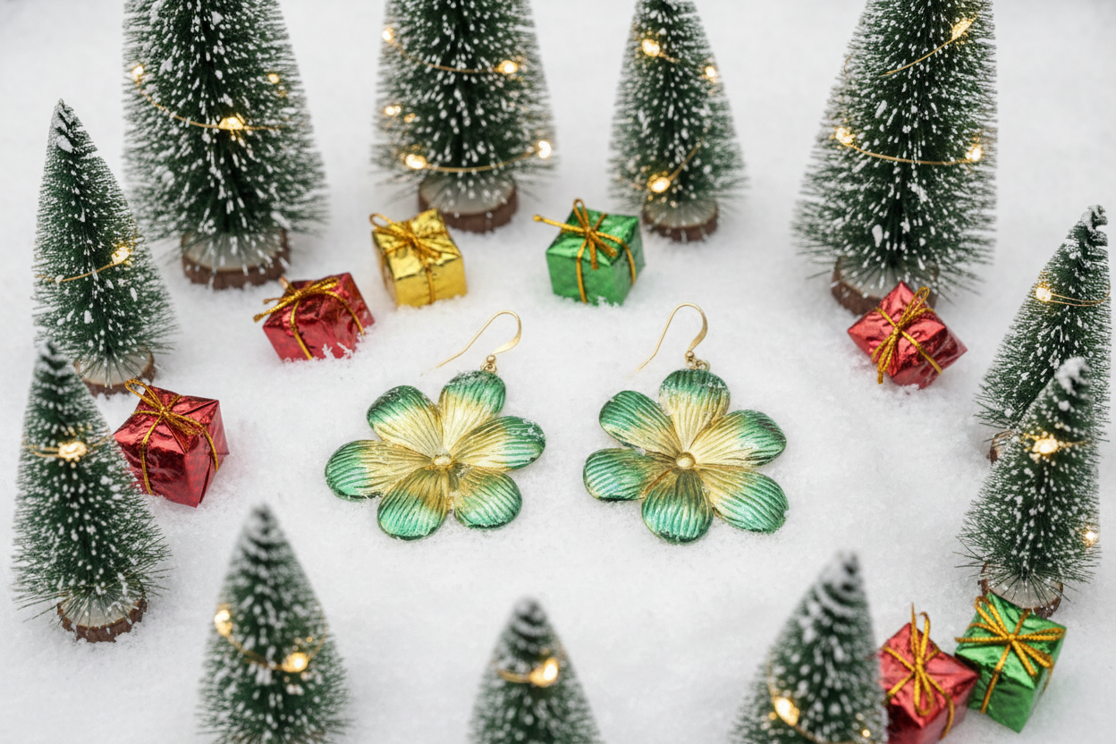 Fancy Green Flowers Earrings
