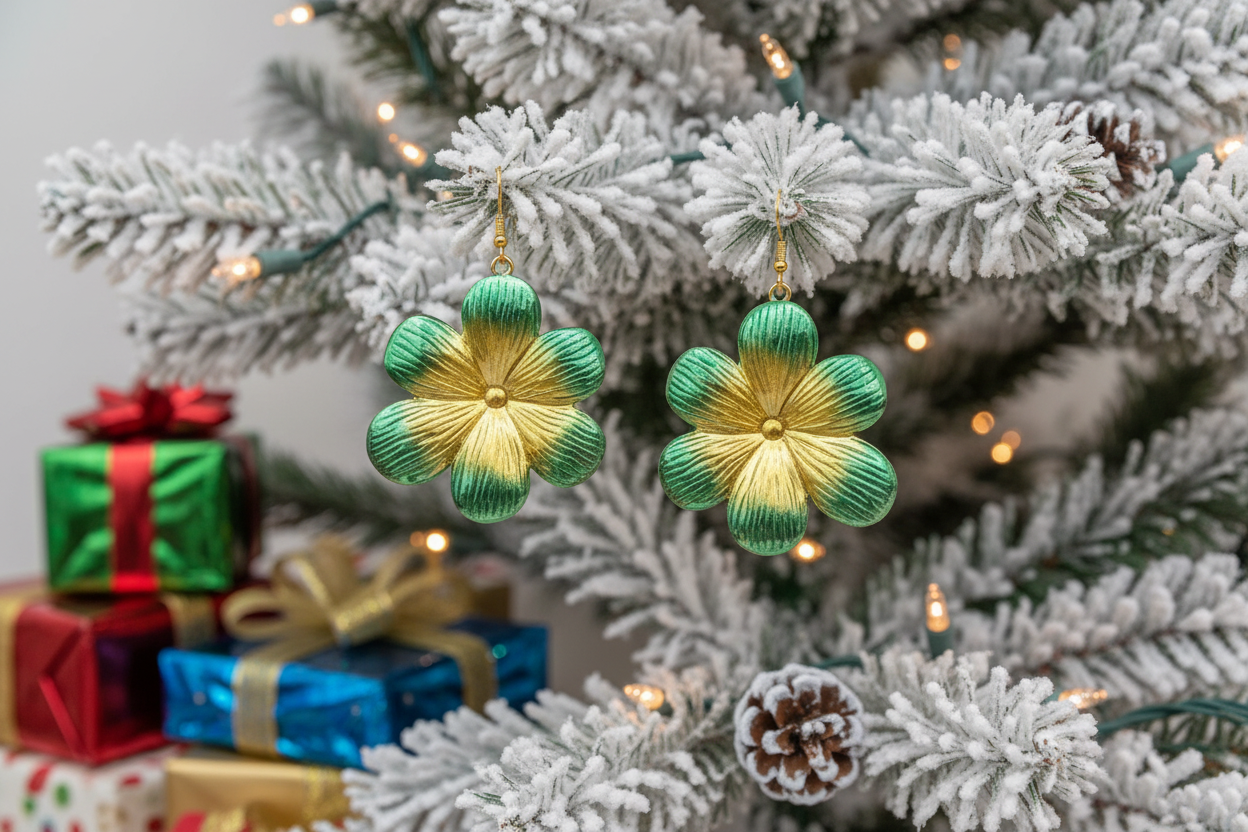 Fancy Green Flowers Earrings