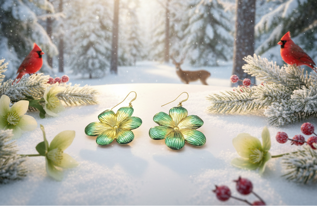 Fancy Green Flowers Earrings