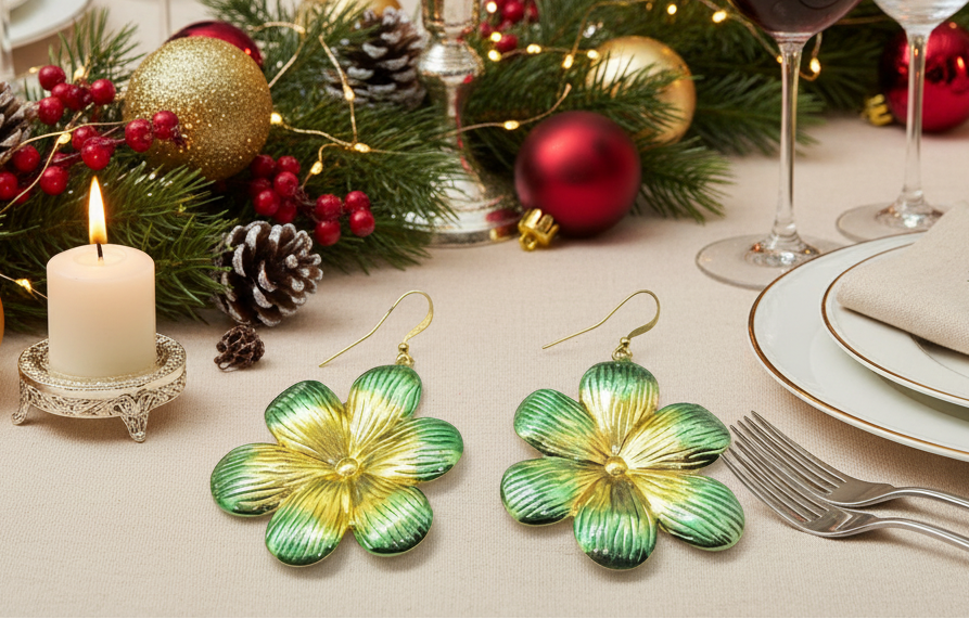 Fancy Green Flowers Earrings