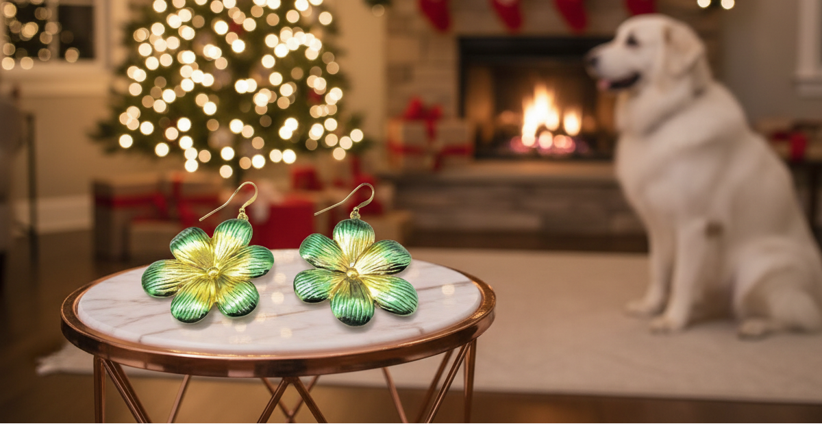 Fancy Green Flowers Earrings