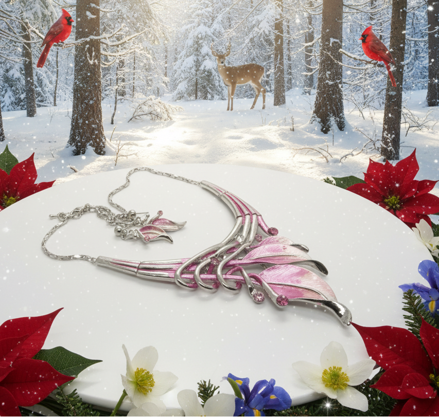 Rhinestones and Leaves Necklace Set