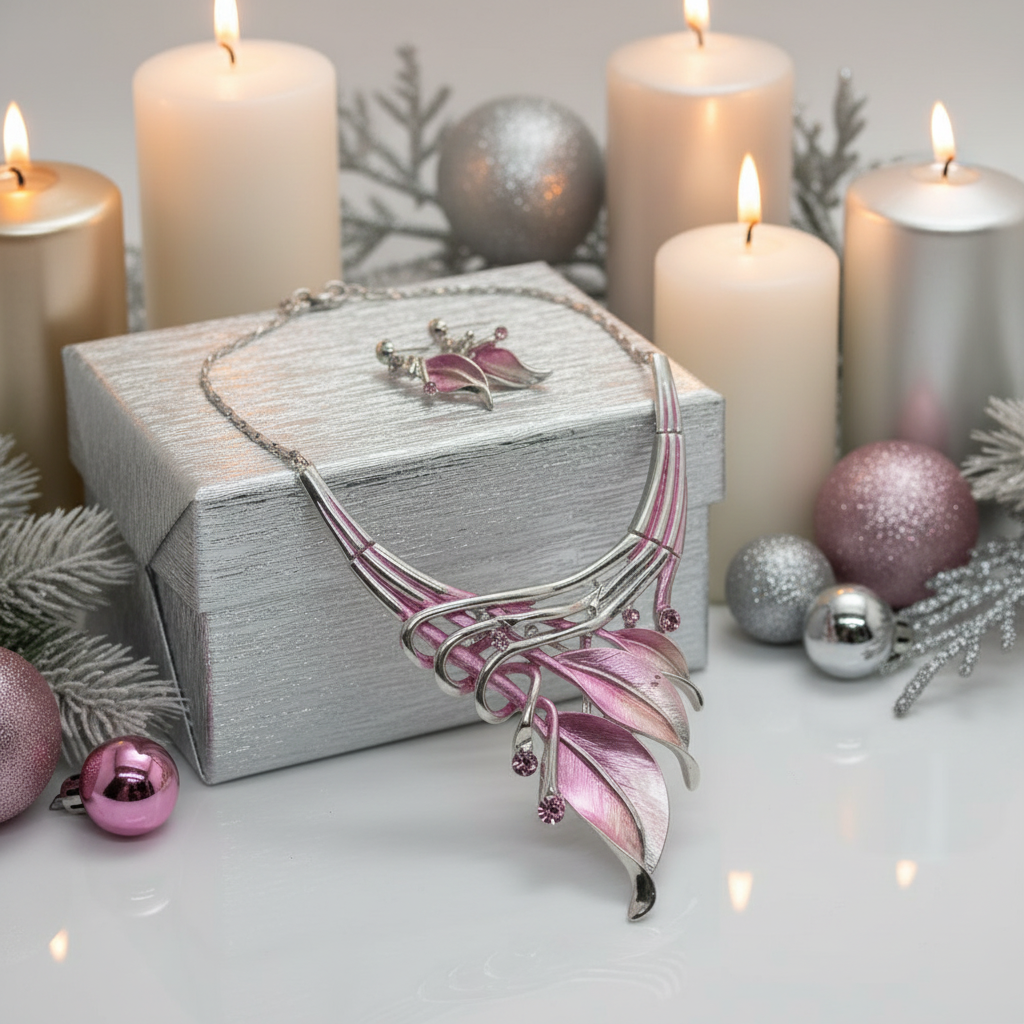 Rhinestones and Leaves Necklace Set