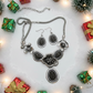 Breath Taking Black and Silver Flower Necklace Set