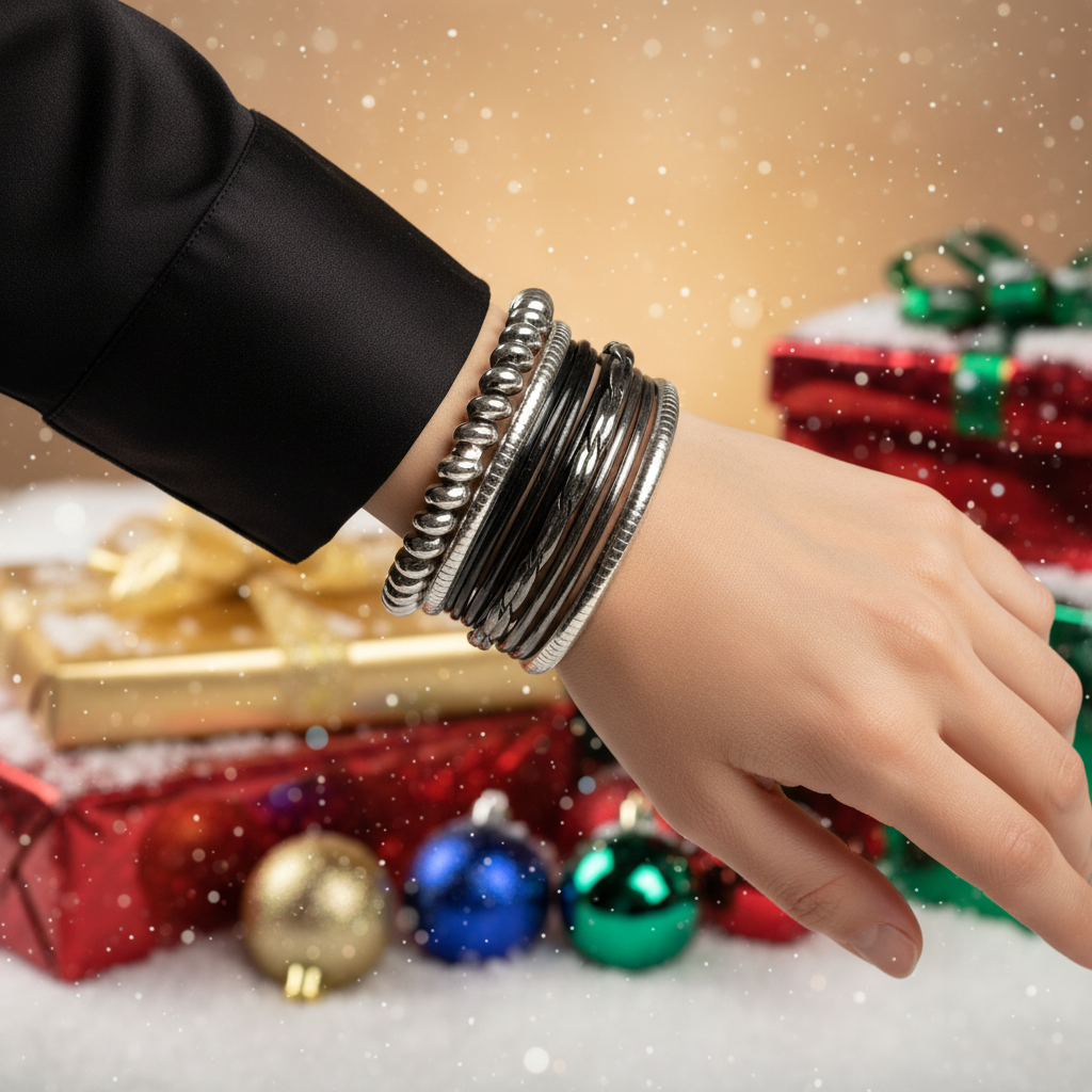 Stunning Silver and Black Bangle Bracelet