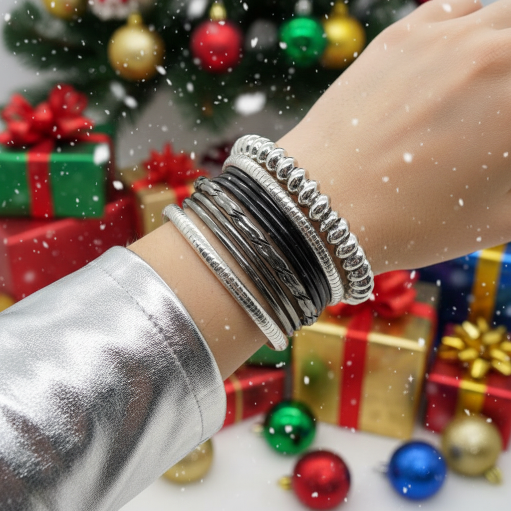 Stunning Silver and Black Bangle Bracelet