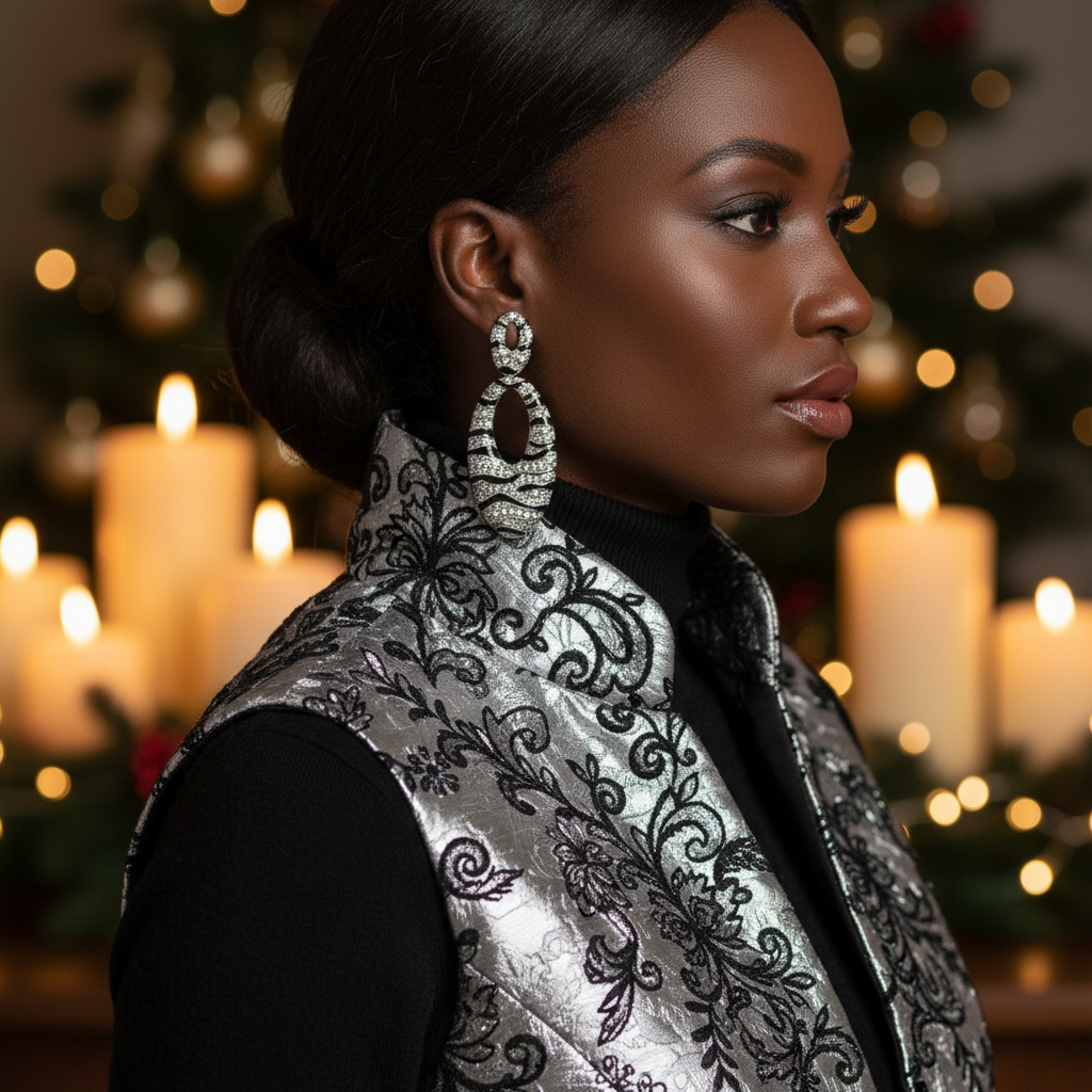 Enchanting Black and Silver Striped Earrings