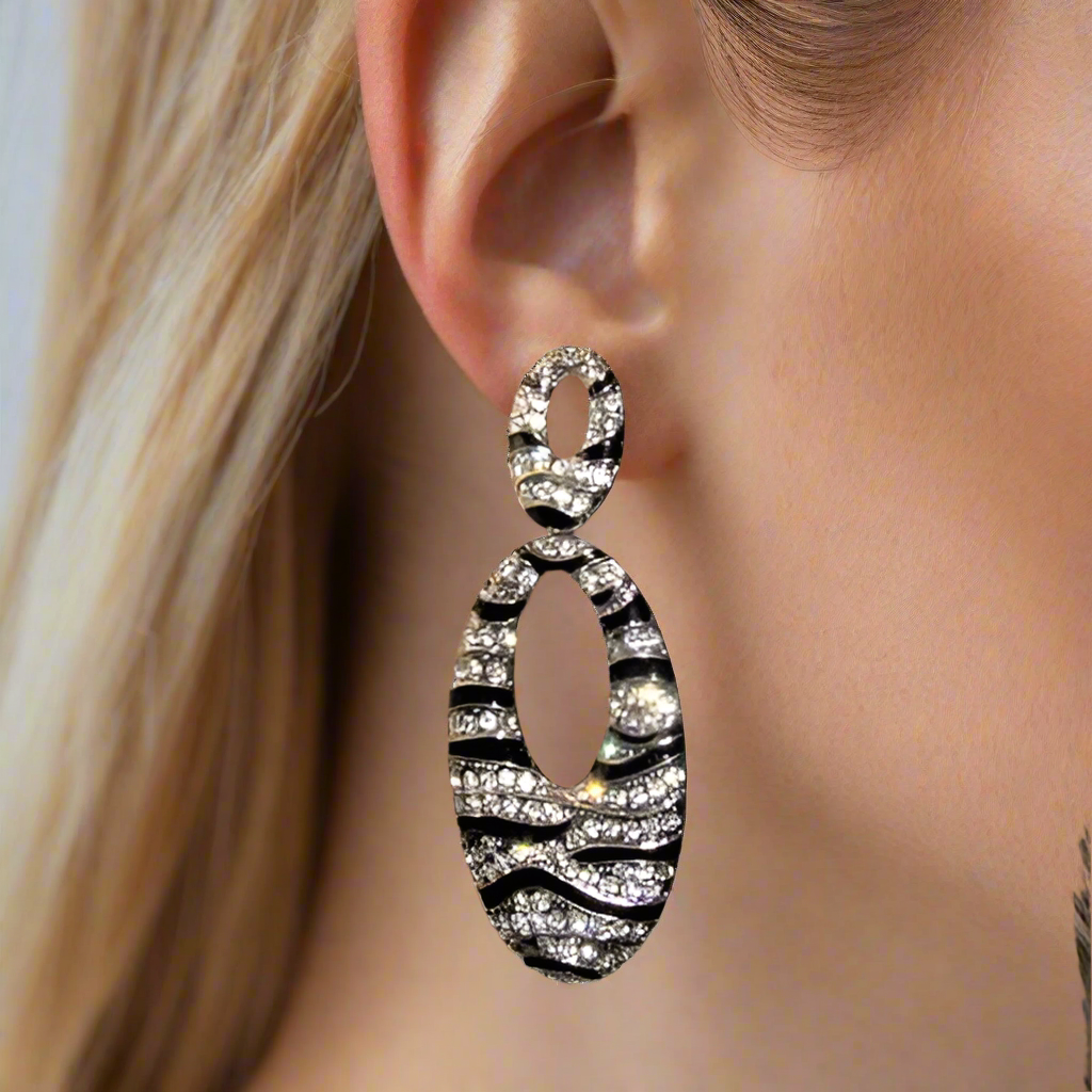 Enchanting Black and Silver Striped Earrings
