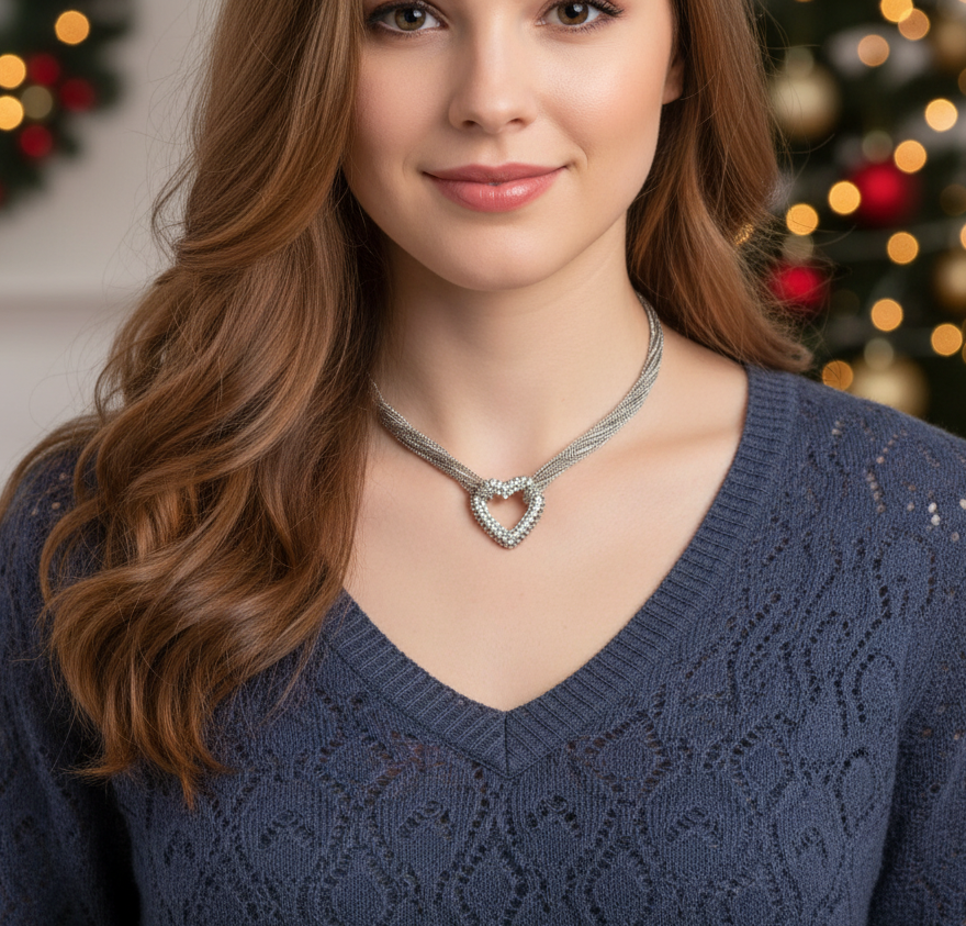 Multi Chain PAVE Heart Necklace