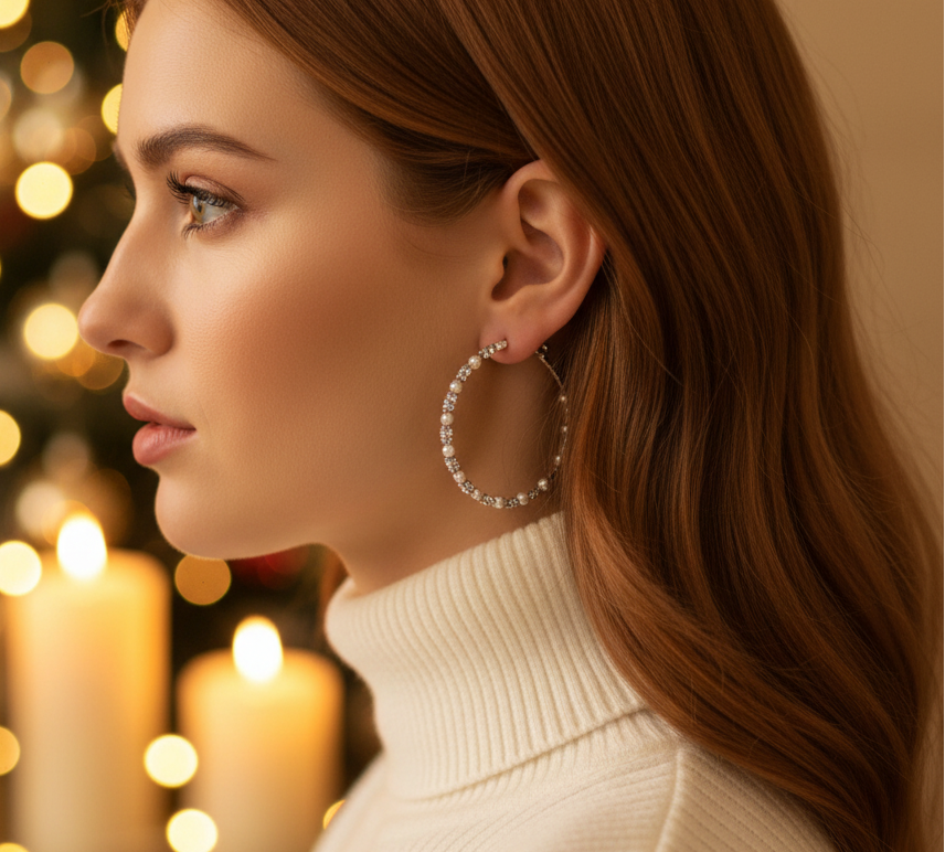 Beautiful Rhinestone and Mini Pearl Earrings