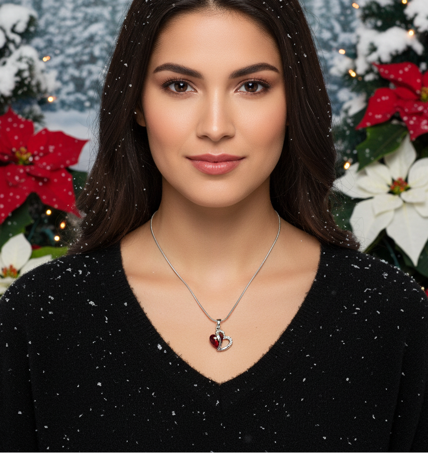 Stunning Red Crystal Heart Necklace